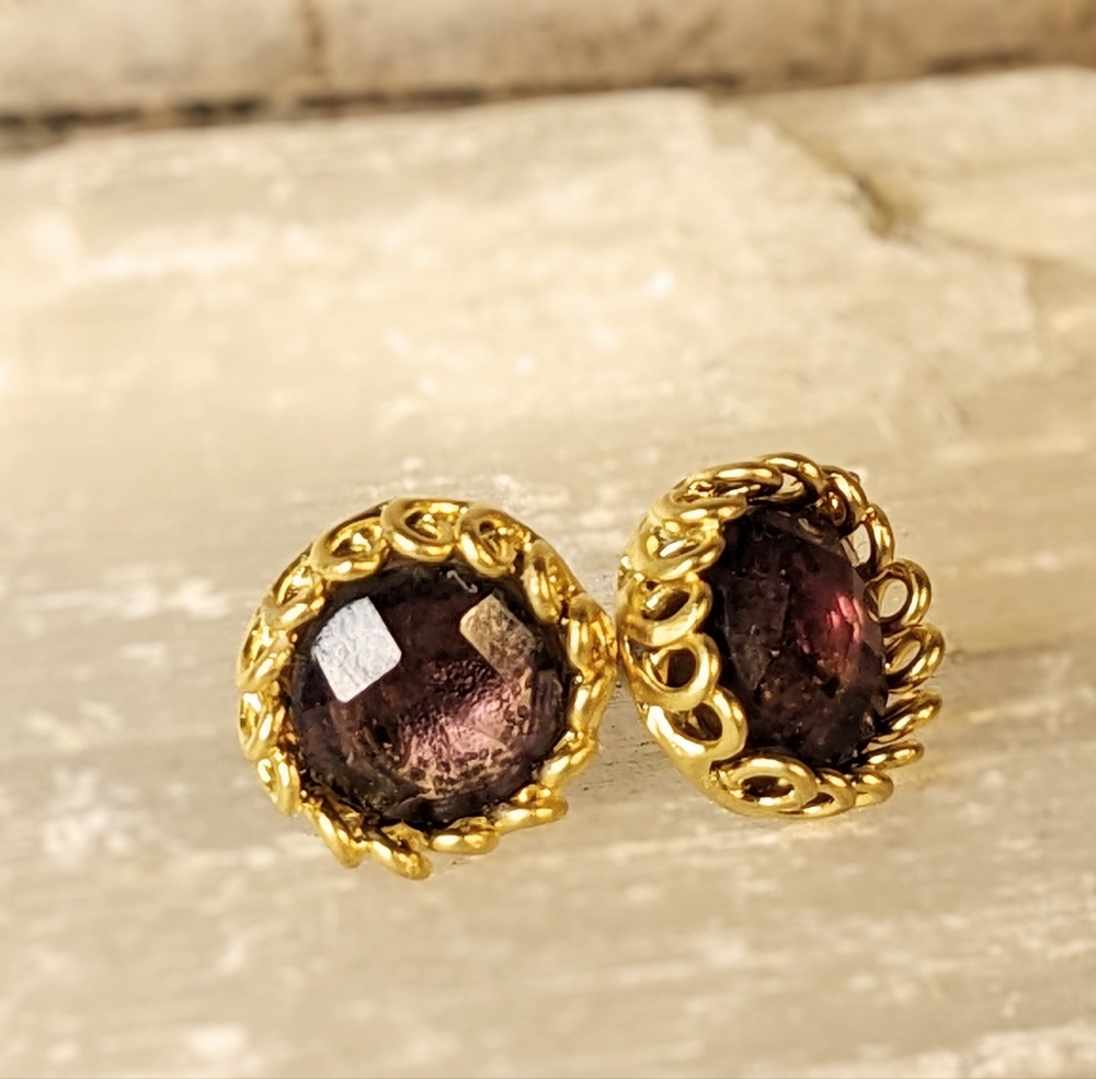 11.6  Carats Natural Rough Amethyst In 24K Brushed Gold Classic Earrings
